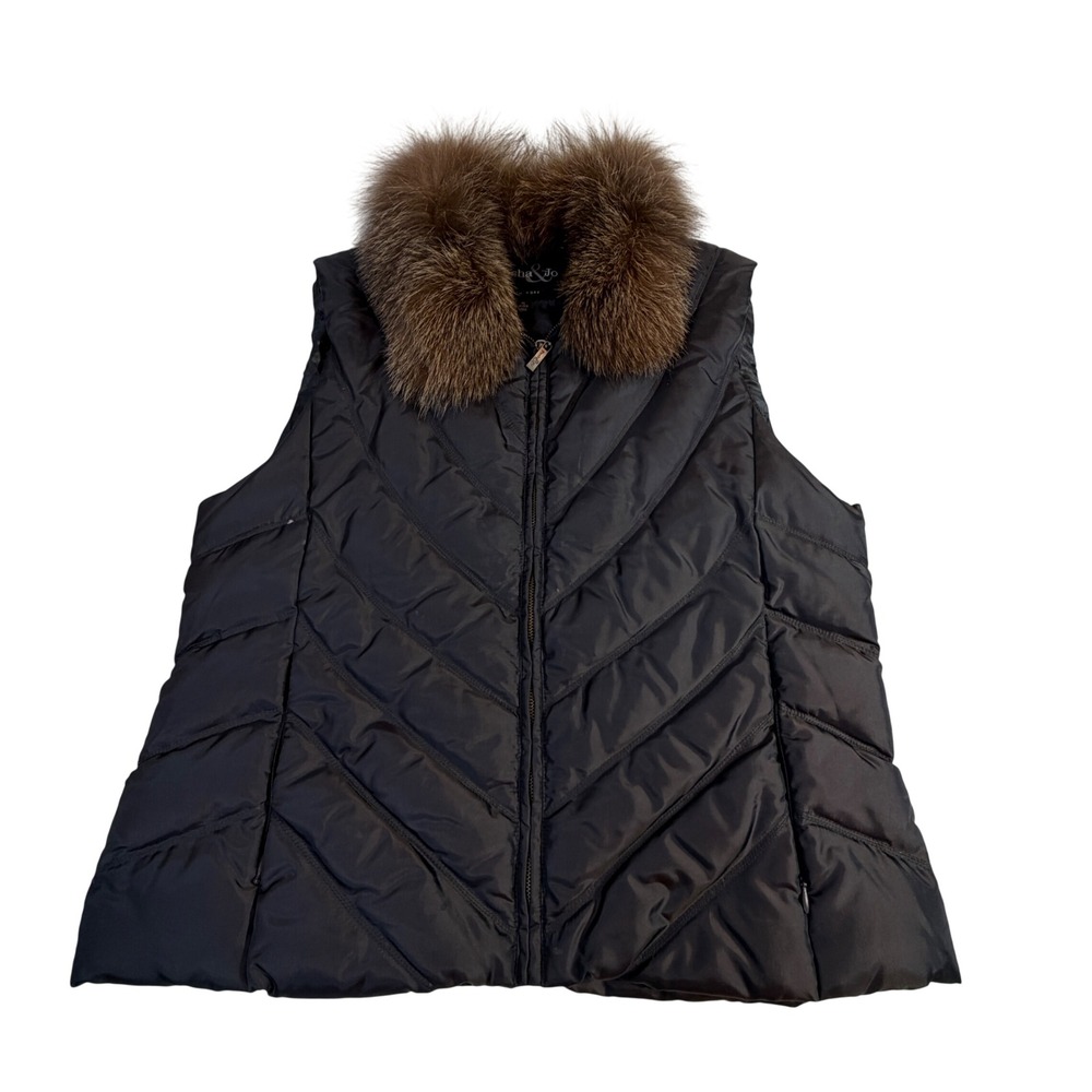 Pasha & Jo Down Vest – Women's XL Black Quilted Genuine Fox Fur Collar